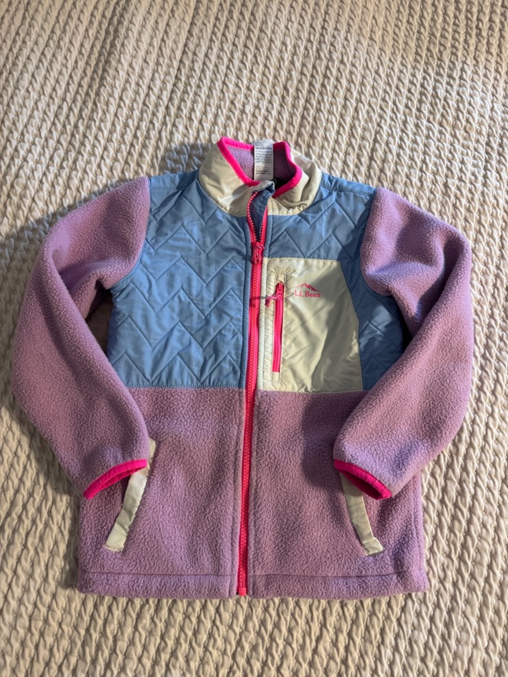 L.L. Bean Girls Colorblock Fleece Jacket - Lavender, Light Blue, Cream, Hot Pink